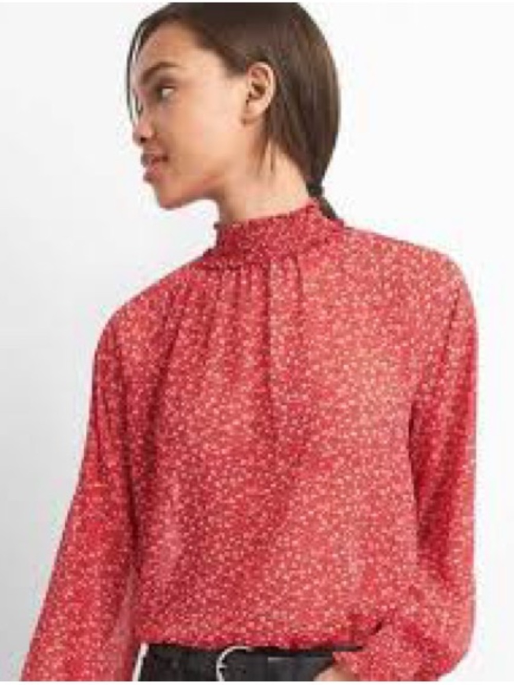 GAP Red Floral Smocked-Neck Long-Sleeve Blouse